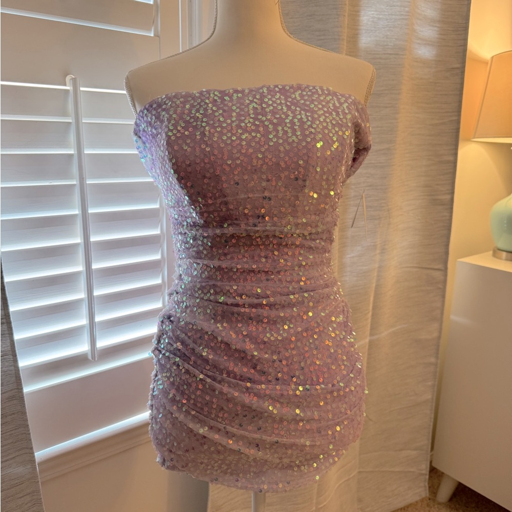 Windsor Enchanting Muse Iridescent Sequin Mini Dress, Size Small, Lavender